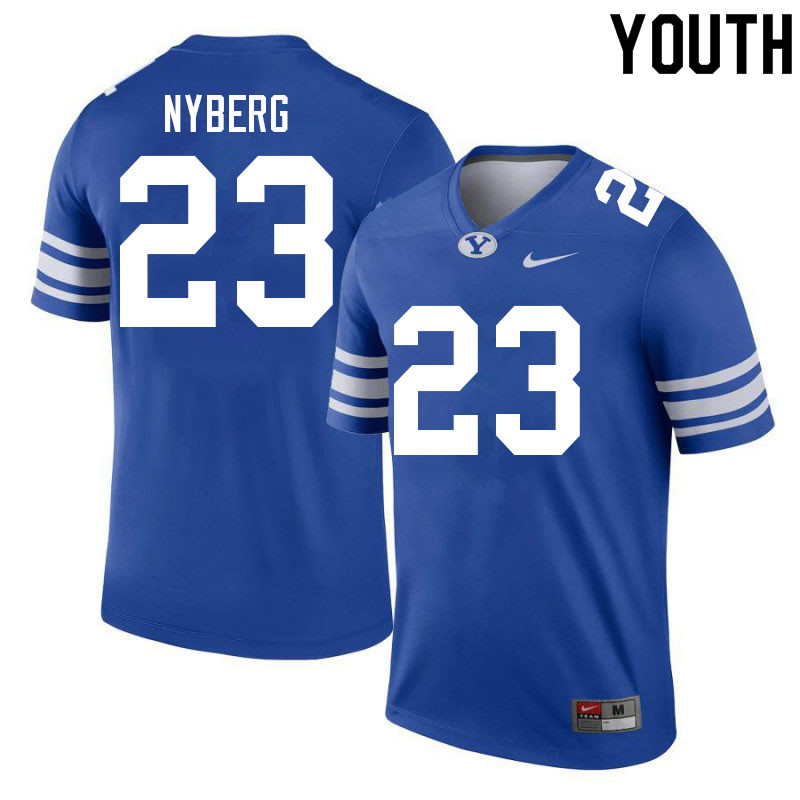 Youth #23 Hobbs Nyberg BYU Cougars College Football Jerseys Sale-Royal - Click Image to Close